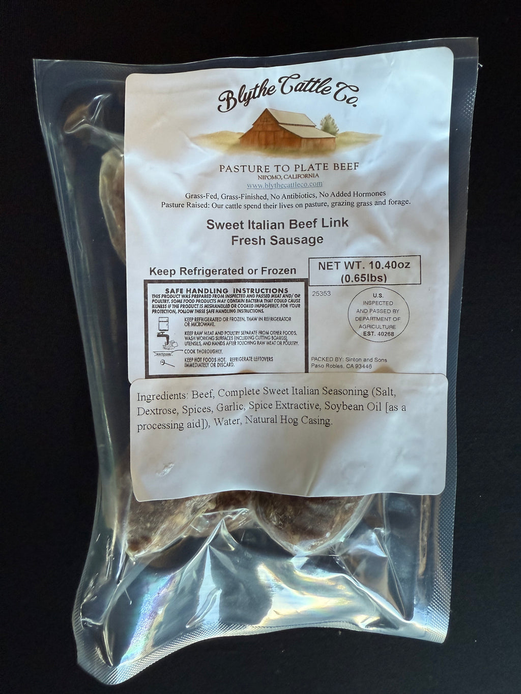 Grass-Finished Sweet Italian Beef Sausage